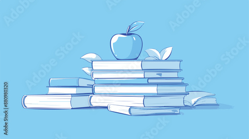 Books and apple on the top line icon for web mobile 