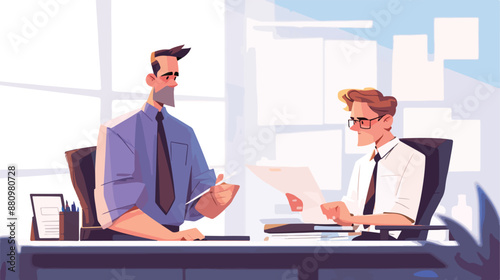 Boss receiving file from employee. flat vector style