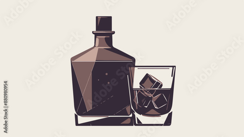 Bottle of whisky and a glass icon thin line for web 