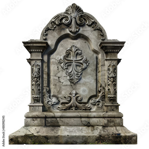 Ornate Gray Stone Cemetery Gravestone