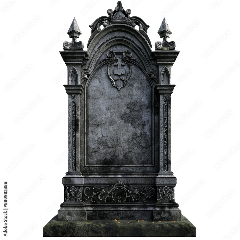 Obraz premium Ornate Gray Stone Cemetery Gravestone