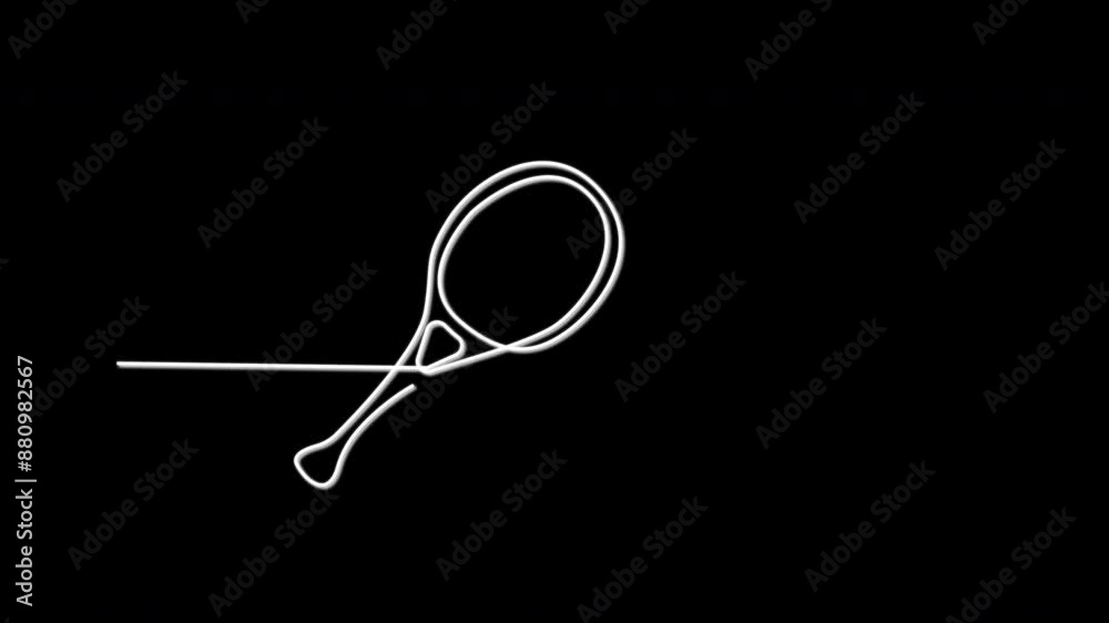 Tennis racquet self drawing line animation. Animated on black background. Tennis racquet self drawing line animation. Animated on black background.