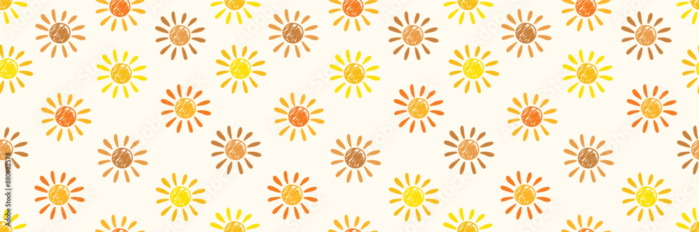Cute hand drawn sun background. Summer pattern. Panoramic header. Vector illustration Cute hand drawn sun background. Summer pattern. Panoramic header. Vector illustration