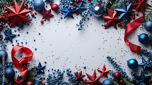 happy veterans day banner design usa decorations confetti ribbon on white table flat lay top view