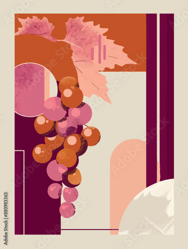 Collection of abstract wine-themed autumn illustrations, perfect for wine festivals and seasonal posters. Includes various frames for text with vibrant colors and intricate designs.