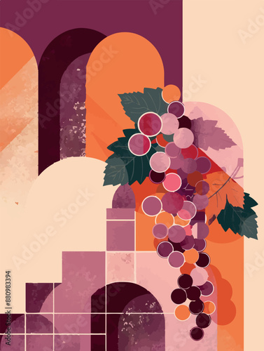 Collection of abstract wine-themed autumn illustrations, perfect for wine festivals and seasonal posters. Includes various frames for text with vibrant colors and intricate designs.