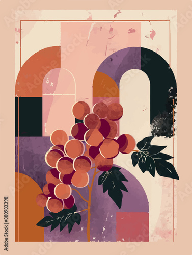 Collection of abstract wine-themed autumn illustrations, perfect for wine festivals and seasonal posters. Includes various frames for text with vibrant colors and intricate designs.