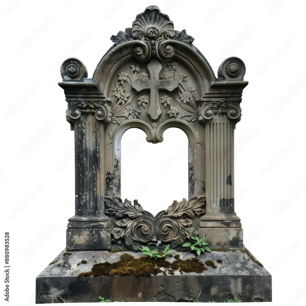 Fototapeta premium Ornate Gray Stone Cemetery Gravestone