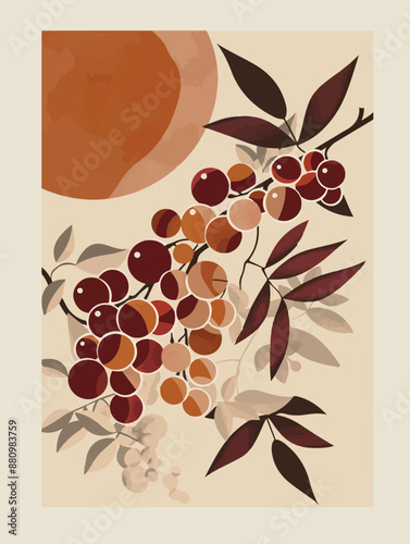 Collection of abstract wine-themed autumn illustrations, perfect for wine festivals and seasonal posters. Includes various frames for text with vibrant colors and intricate designs.