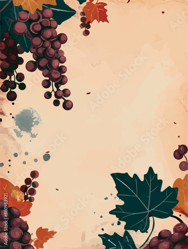 Collection of abstract wine-themed autumn illustrations, perfect for wine festivals and seasonal posters. Includes various frames for text with vibrant colors and intricate designs.