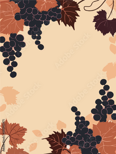 Collection of abstract wine-themed autumn illustrations, perfect for wine festivals and seasonal posters. Includes various frames for text with vibrant colors and intricate designs.