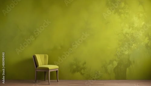 Bright, saturated chartreuse green backdrop with chair