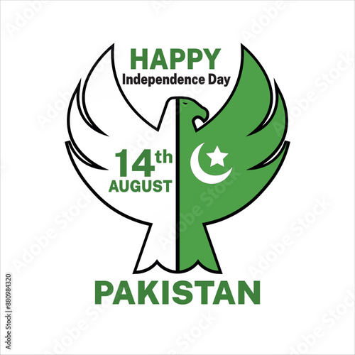 Pakistan happy independence day 14 august 2024, eagle with flange vector illustration for pakistan day 
