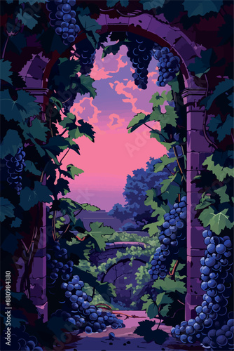 Collection of abstract wine-themed autumn illustrations, perfect for wine festivals and seasonal posters. Includes various frames for text with vibrant colors and intricate designs.