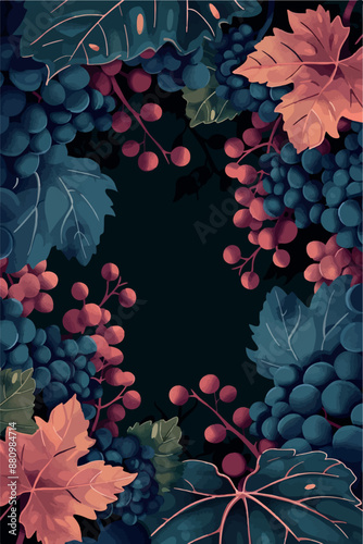 Collection of abstract wine-themed autumn illustrations, perfect for wine festivals and seasonal posters. Includes various frames for text with vibrant colors and intricate designs.