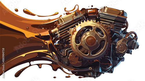 Brown liquid drip on engine 3d render illustration 