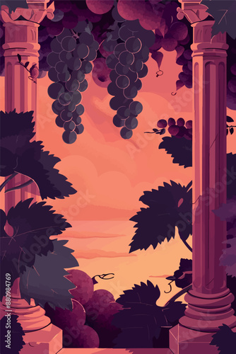 Collection of abstract wine-themed autumn illustrations, perfect for wine festivals and seasonal posters. Includes various frames for text with vibrant colors and intricate designs.