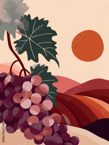 Collection of abstract wine-themed autumn illustrations, perfect for wine festivals and seasonal posters. Includes various frames for text with vibrant colors and intricate designs.