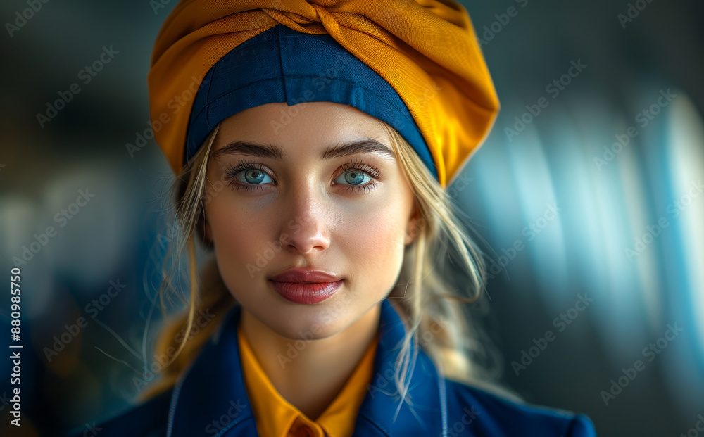 Woman in Yellow and Blue Headscarf Woman in Yellow and Blue Headscarf