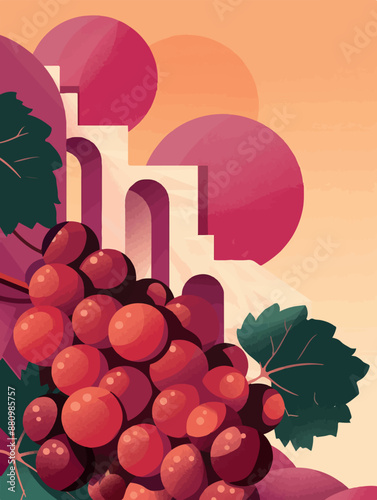 Collection of abstract wine-themed autumn illustrations, perfect for wine festivals and seasonal posters. Includes various frames for text with vibrant colors and intricate designs.