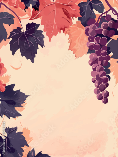 Collection of abstract wine-themed autumn illustrations, perfect for wine festivals and seasonal posters. Includes various frames for text with vibrant colors and intricate designs.