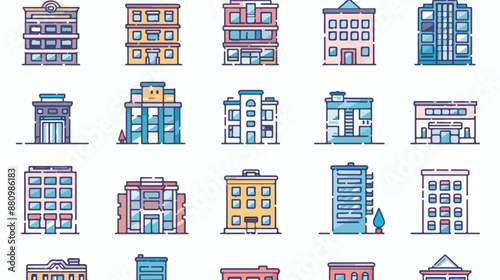 Buildings line thin vector icons. Building construction