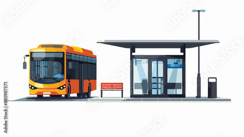 Bus stop and city bus flat vector style isolated 