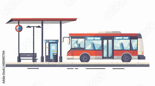 Bus stop and city bus flat vector style isolated 