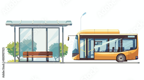 Bus stop and city bus flat vector style isolated 