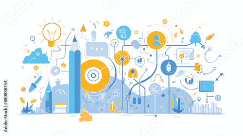 Business development infographic metaphor with line 