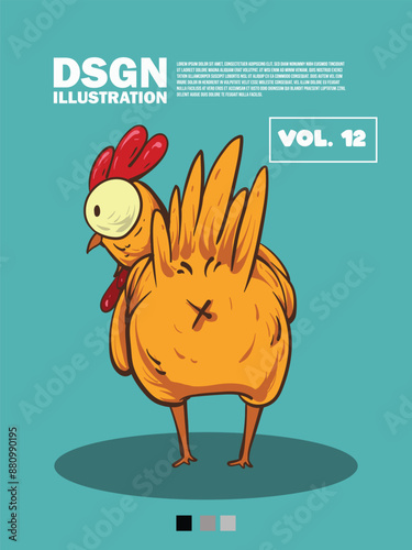 The illustration of a cute chicken facing backwards is good for t-shirt designs, icons and business purposes