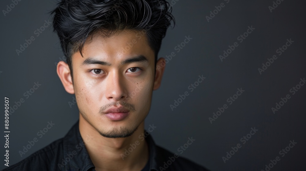 Close-up Portrait of a Young Man with Dark Hair and a Goatee, Portrait Photography, Black Background, Asian Male, Serious Expression, , portrait , photography , asian , male Close-up Portrait of a Young Man with Dark Hair and a Goatee, Portrait Photography, Black Background, Asian Male, Serious Expression, , portrait , photography , asian , male
