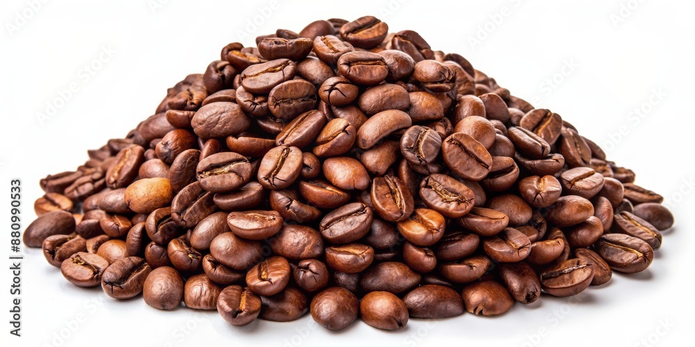 Close-Up of Coffee Beans in a Pile on a White Background, coffee, beverage, caffeine, aroma Close-Up of Coffee Beans in a Pile on a White Background, coffee, beverage, caffeine, aroma
