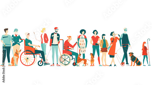 Abstract backgroound a group of diverse people with different disabilities , in a power wheelchair, transparent background, PNG file, Generative AI illustrations.	