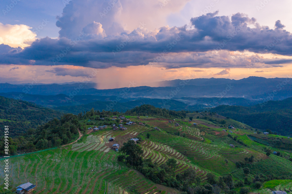 Golden time of sunset at Rice terrace in Baan-Pa-Bong-Piang, Chiangmai,Thailand Golden time of sunset at Rice terrace in Baan-Pa-Bong-Piang, Chiangmai,Thailand