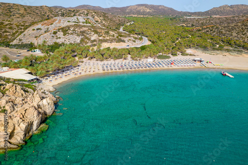 Aerial view of the famous  Vai Palm Beach, Crete, Greece.