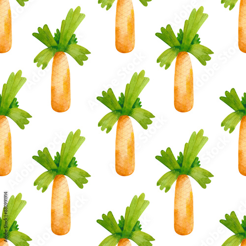 Summer watercolor seamless pattern cute palm trees. Bright, festive and cheerful background.  Texture for wrapping paper, fabrics, decor, banners, cover.