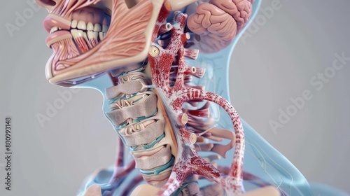 Detailed 3D illustration of the human trachea and bronchi, Human Body Anatomy, lower respiratory reference photo