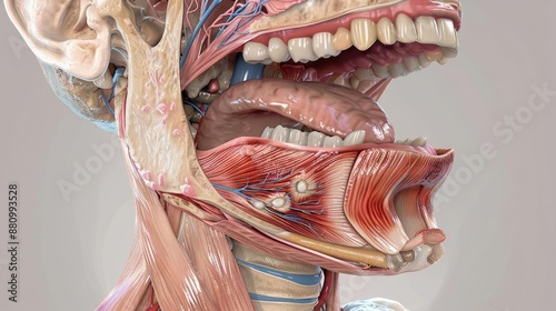 Realistic 3D illustration of the human esophagus showing detailed anatomy, Human Body Anatomy, esophageal study photo