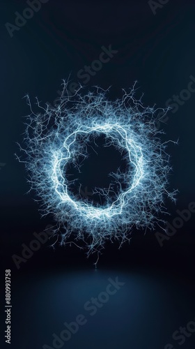 Abstract light ring on dark background, energy and technology concept, glowing circle with electrical streaks and a futuristic feel.