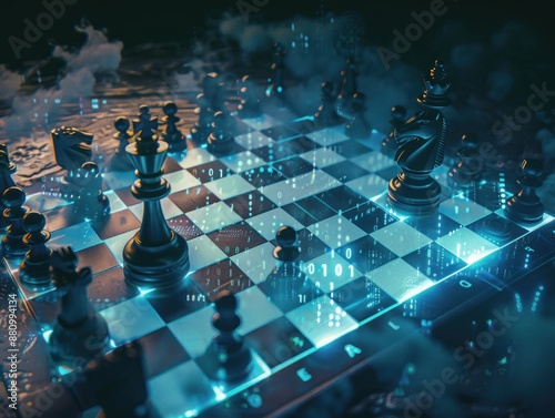 Digital Chessboard with Glowing Pieces