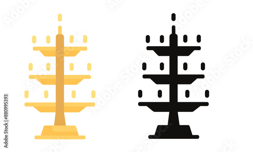 Candlestick Indian gilded diya (oil lamp) isolated on white. Traditional element of ritual and religious ceremonies. Vector illustration.