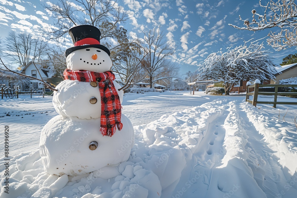 Obraz premium a snowman is standing in the middle of the snow