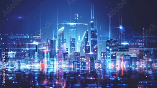 Wallpaper Mural Futuristic Cityscape with Neon Lights and Digital Effects Torontodigital.ca