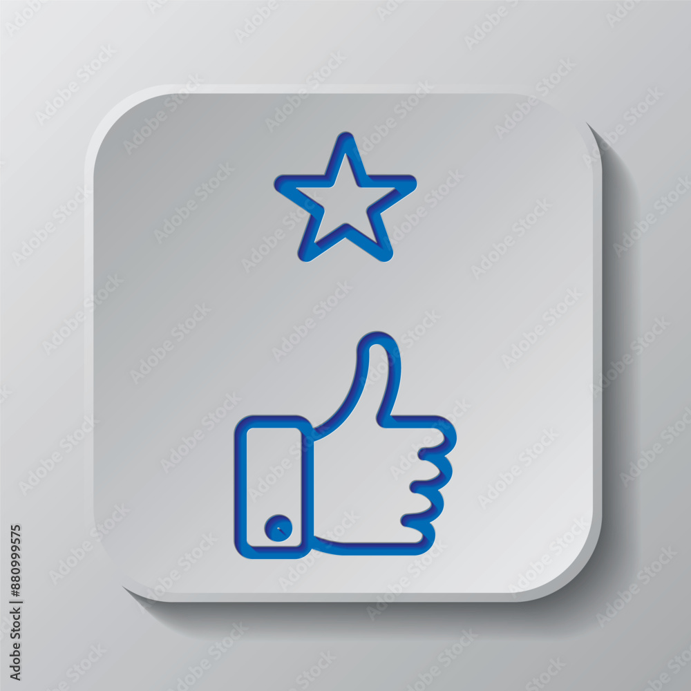 Rate of service, star simple icon vector. Flat design. Paper cut design. Cutted blue symbol with shadow. Gray badge button, gray background Rate of service, star simple icon vector. Flat design. Paper cut design. Cutted blue symbol with shadow. Gray badge button, gray background