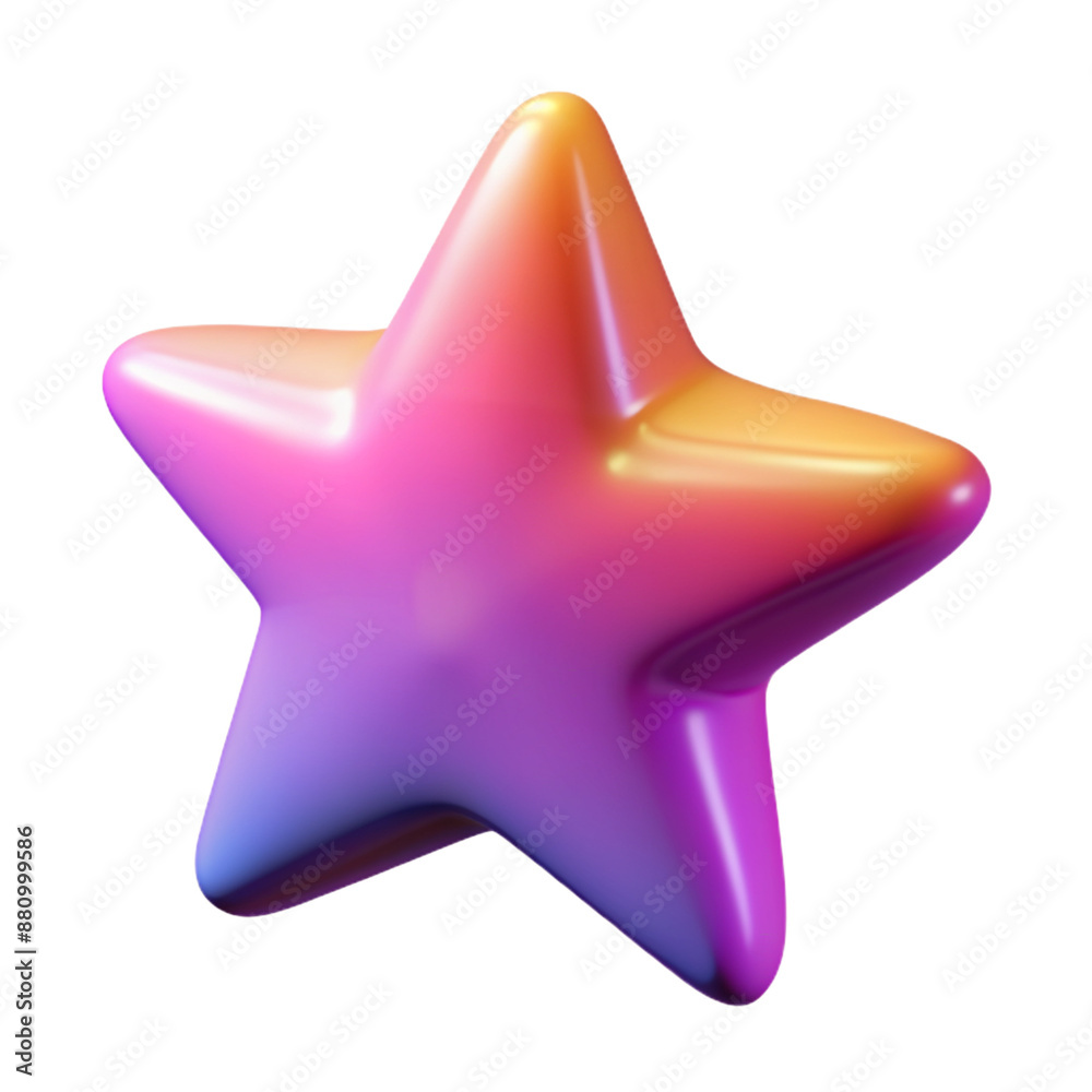 3D glossy star with vibrant gradient and soft shadows on white background
3D glossy star with vibrant gradient and soft shadows on white background
