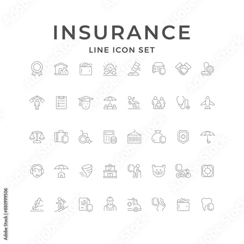 Set line icons of insurance