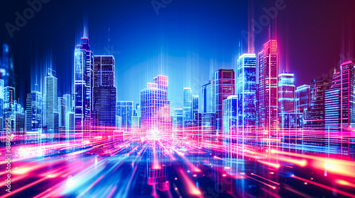 Cityscape Innovation  A Bright Digital Future in Cyberspace with Abstract Background