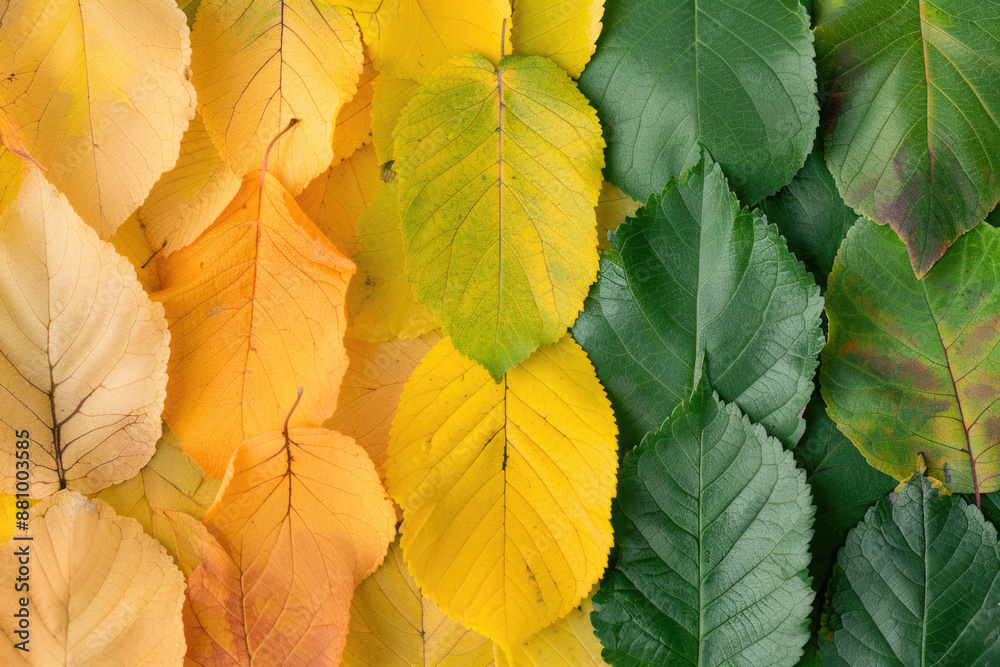 A collection of colorful autumn leaves arranged in rows A collection of colorful autumn leaves arranged in rows