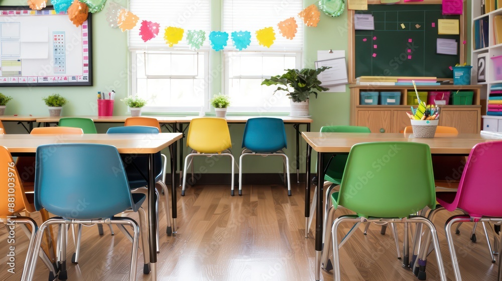 Obraz premium Bright and airy classroom with clean lines and natural light.